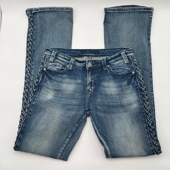 Rock & Roll Cowgirl Jeans Womens Size 30x34 Bootcut Stretch Denim Braided Y2K - Picture 4 of 16